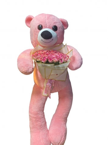 ayıcık (1,60cm) ve 101 adet pembe gül